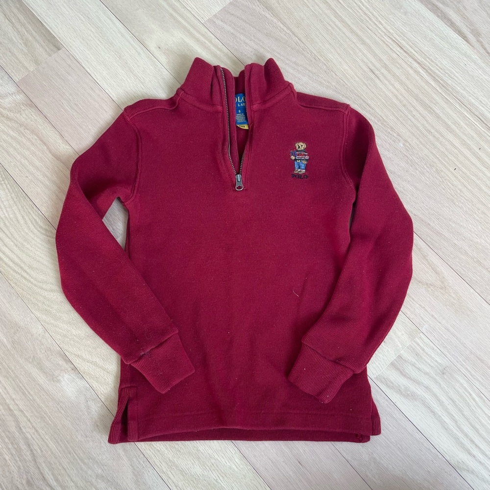 Size 6 Polo by Ralph Lauren Red Bear Holiday Sweater Quarter Zip - LIKE NEW